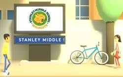 Animated front of school from video Student Score Report.